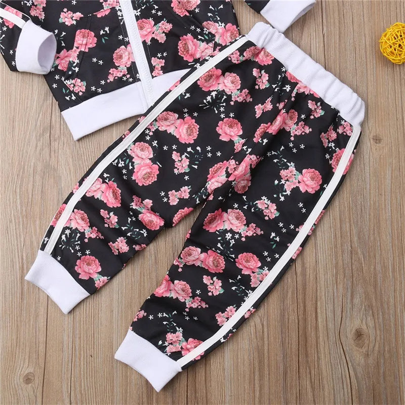 Floral Print 2PCs Tracksuit Set: Pant & Top