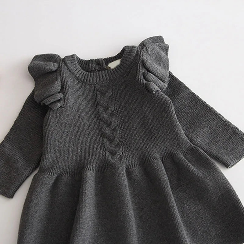 Knitted Ruffled A-Line Girly Dress