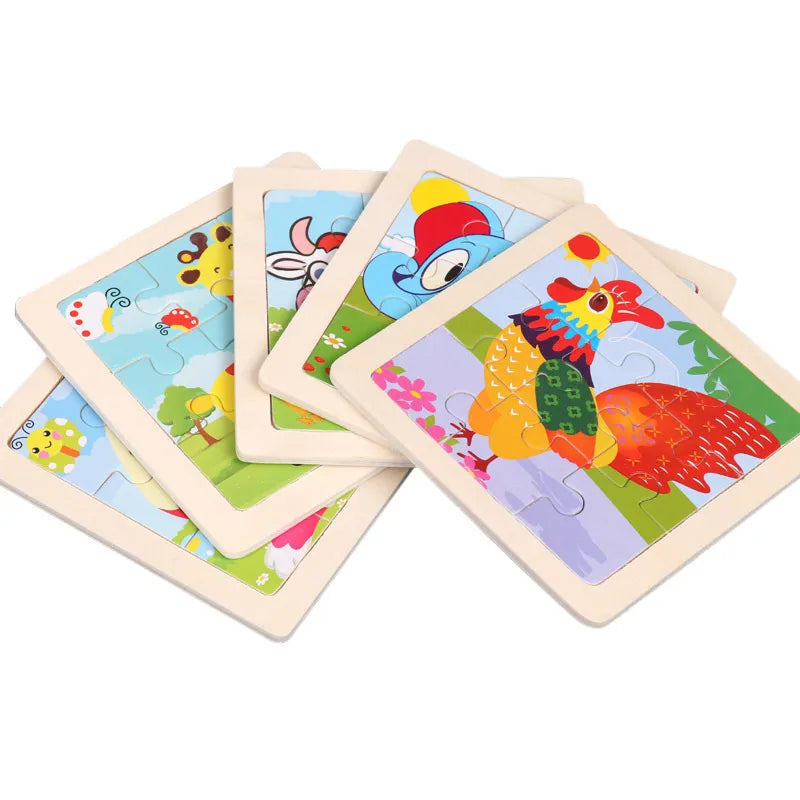 Kids Wooden Puzzle: Educational Cartoon Animal Traffic Tangram Jigsaw Toy