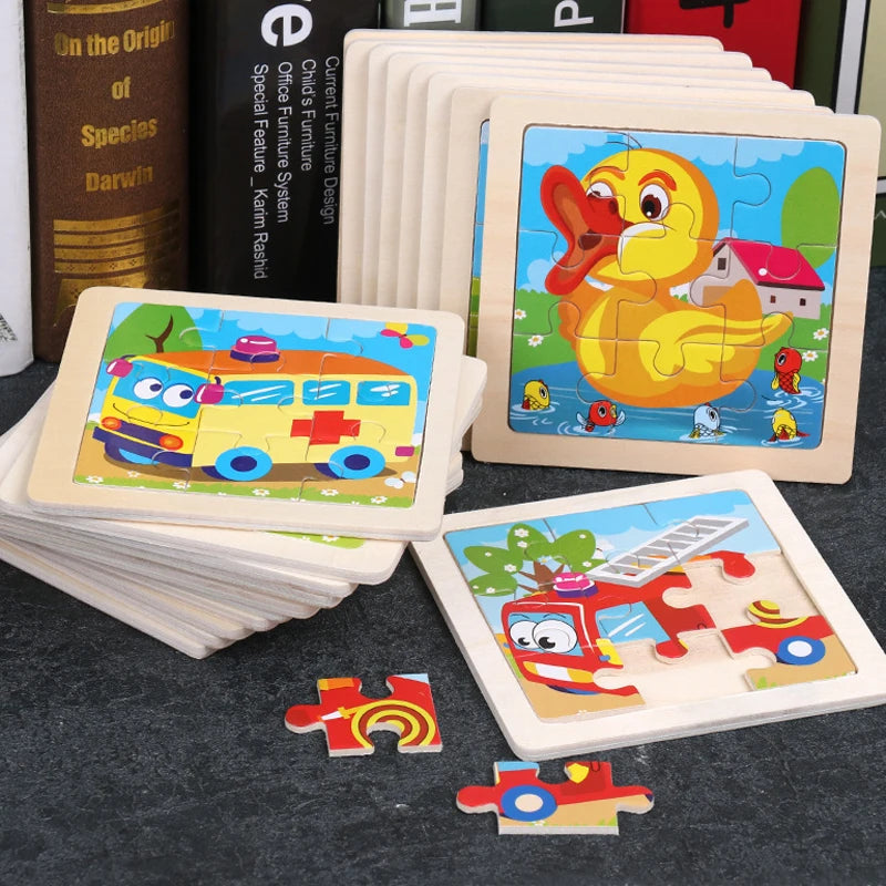 Kids Wooden Puzzle: Educational Cartoon Animal Traffic Tangram Jigsaw Toy