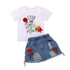 Embroidered Letter Print Short Sleeve + Skirt Set