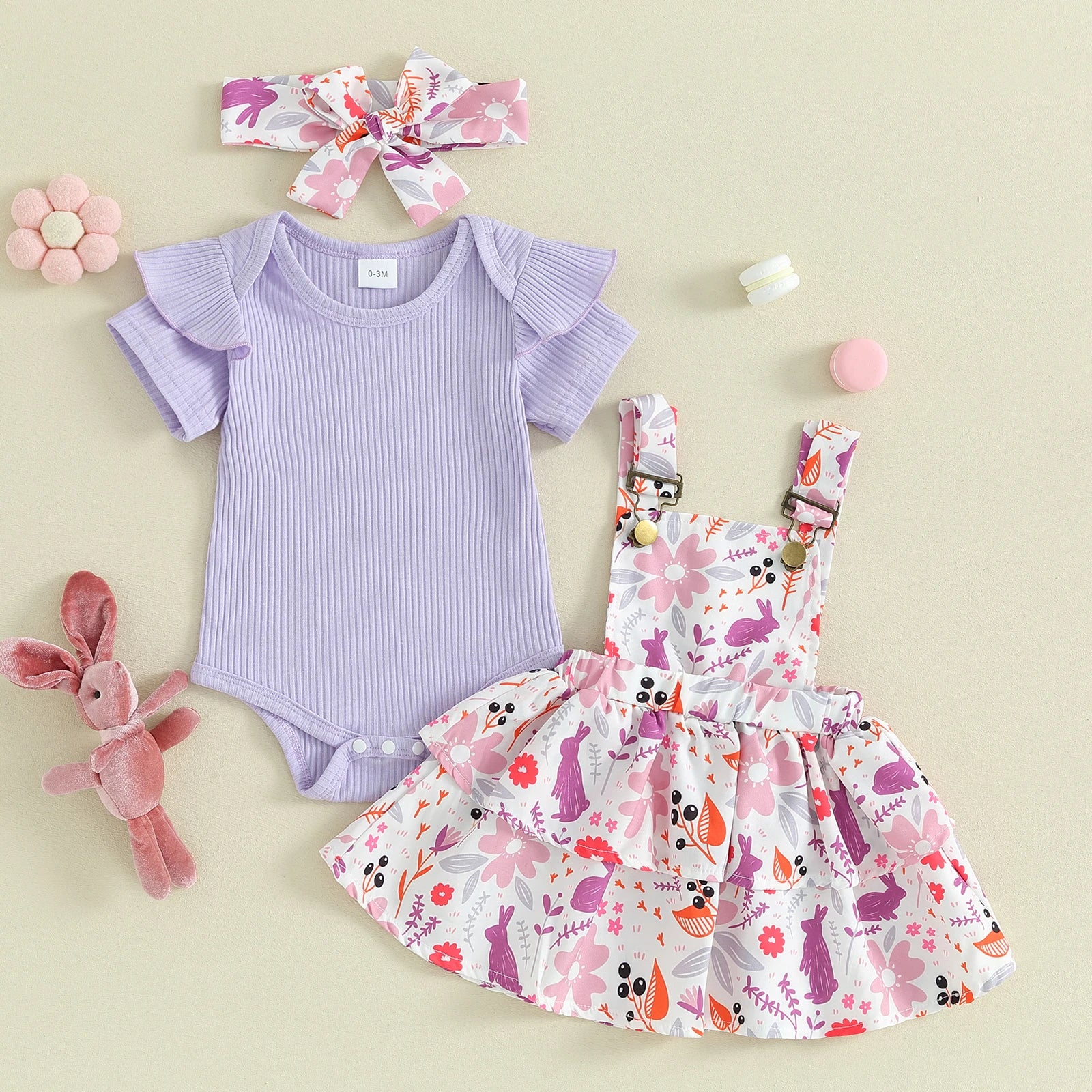 Bunny Knit Ruffle Romper Dress & Headband