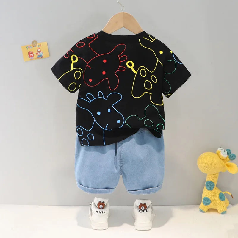 Kids Giraffe Printed T-Shirt with Shorts Sets