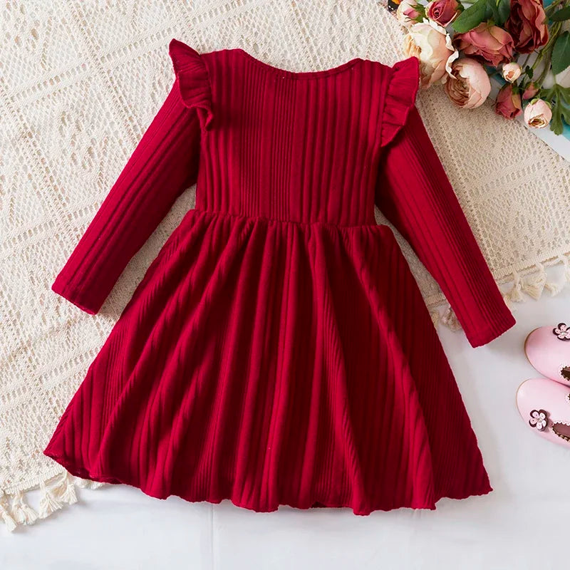 Rib Knit Long Sleeve Princess Dress - Warm Winter Sweater Dress