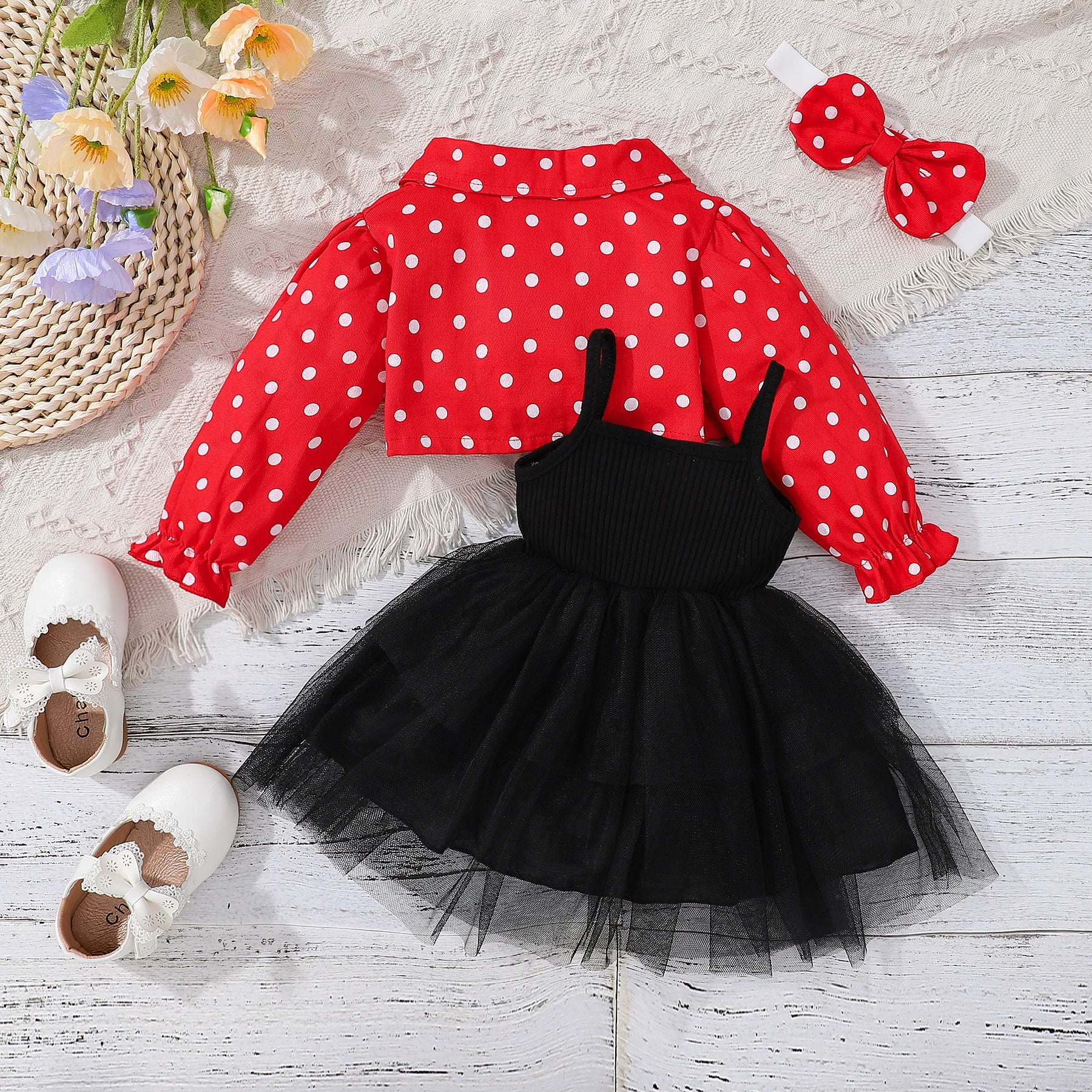 Party Dress 3-Piece Set Cotton Jacket, Mesh Cami & Headband