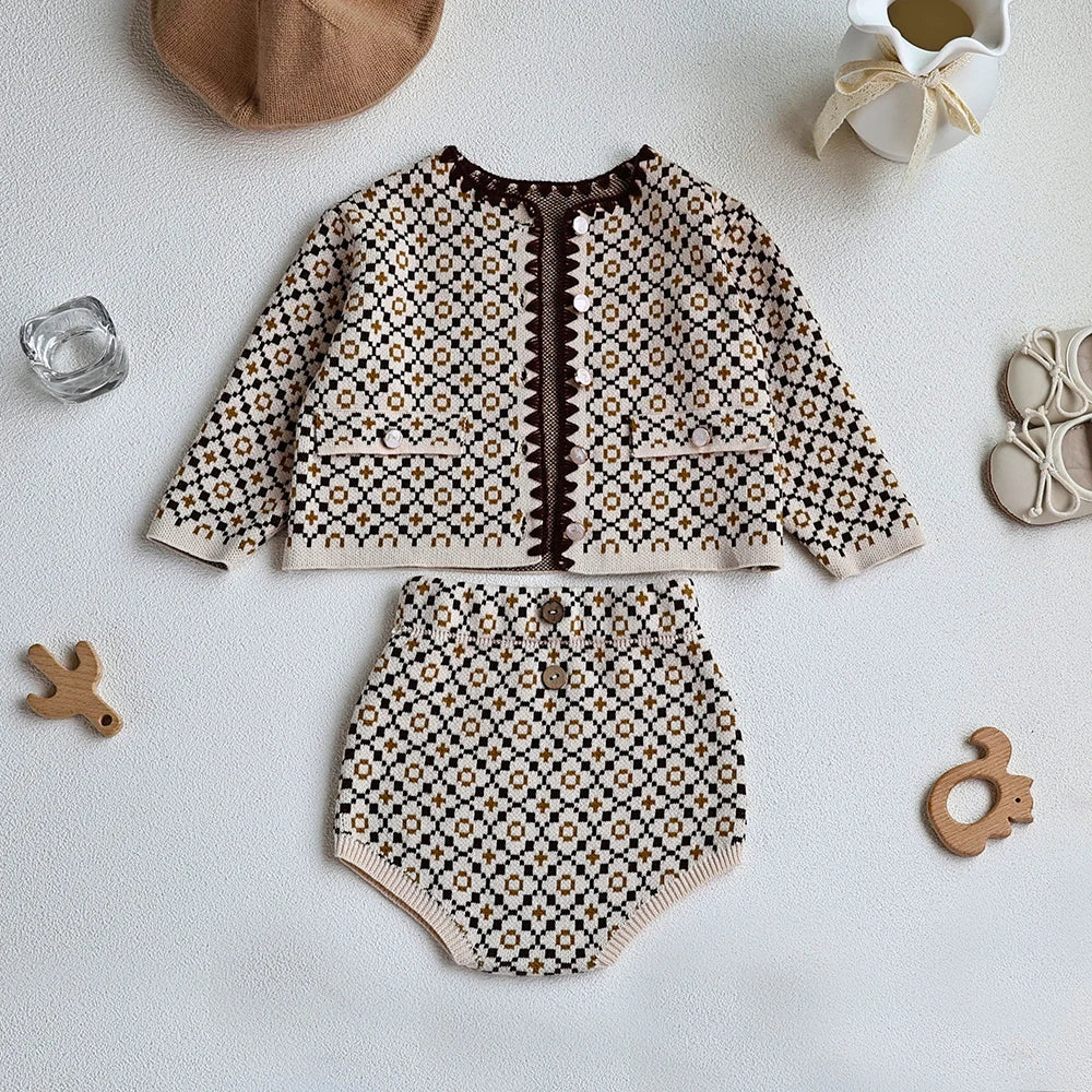 Cozy Chic: Knit Cardigan & Shorts Set for Baby Girls