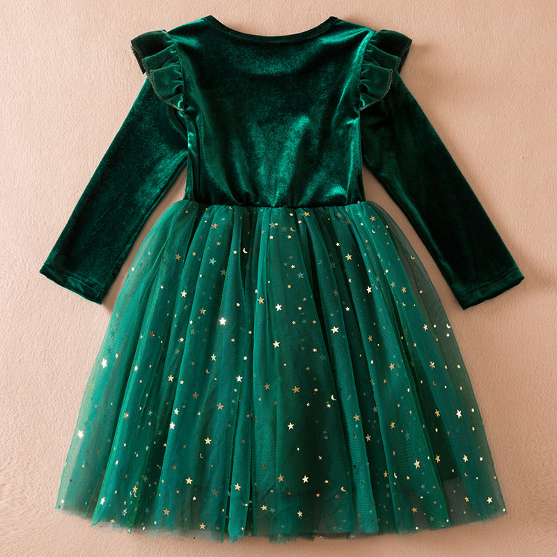 Long Sleeve Sequin Princess Mesh Dress