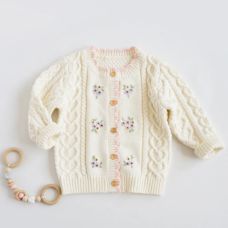 Baby Girls Flower Embroidery Knitted Cardigan