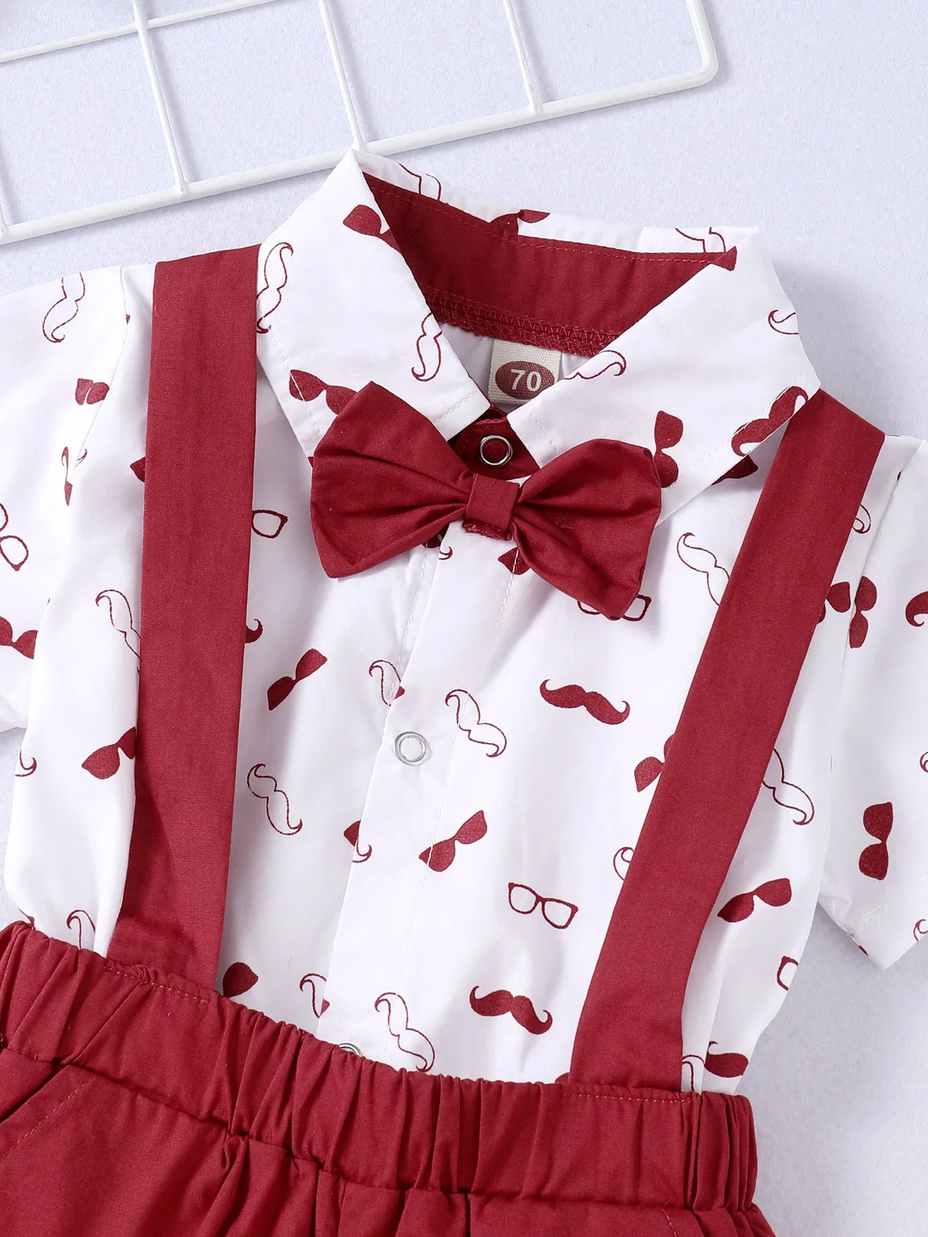 Kids Short Sleeve Bodysuit with Bow + Suspender Pant