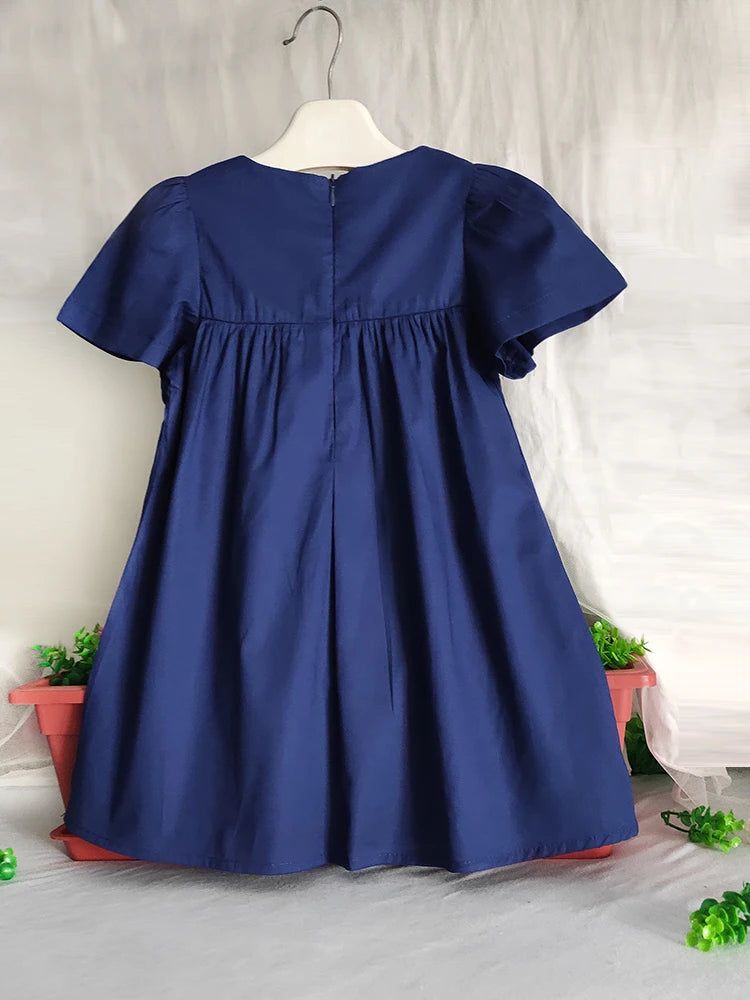 Girls Flowers Embroidered Cotton Dress