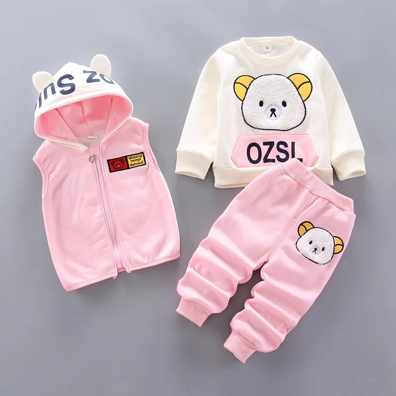 3 PCs Warm Tracksuit Set: Hooded Vest + Pants + Sweatshirt