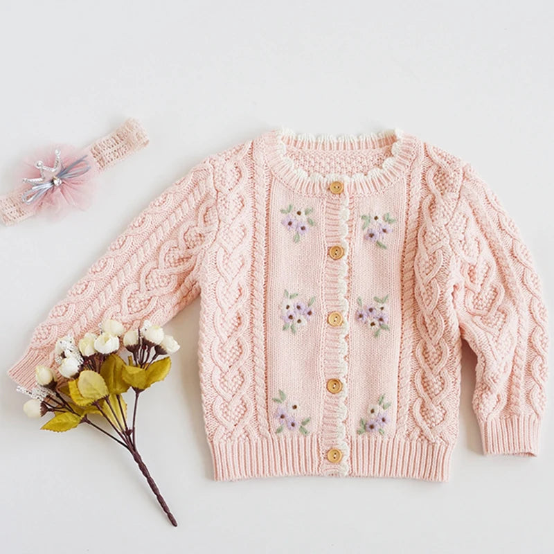 Baby Girls Flower Embroidery Knitted Cardigan