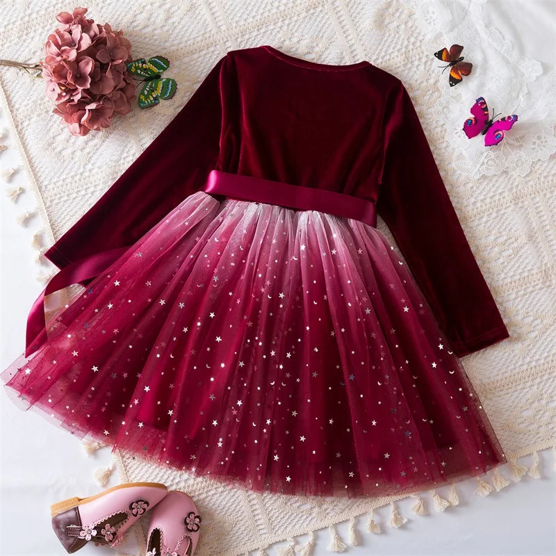 Long Sleeve Sequin Princess Mesh Dress