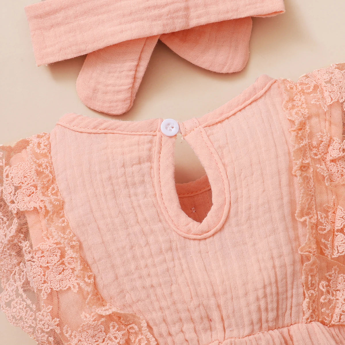 Baby Girl Romper with Lace Flared Sleeves (0-18 Months)