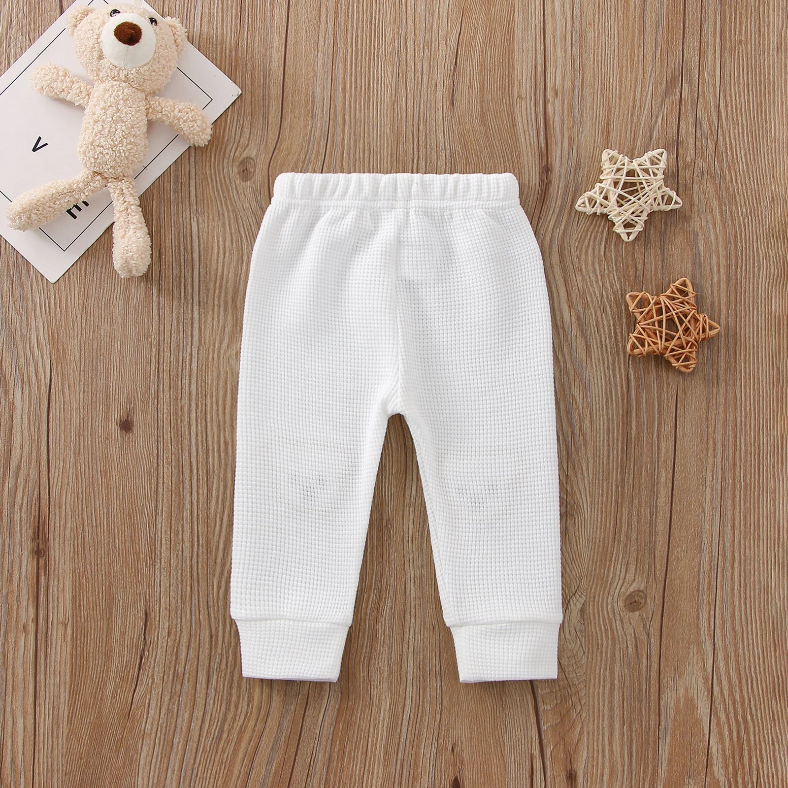 Cartoon Bear Applique Elastic Waist Trousers