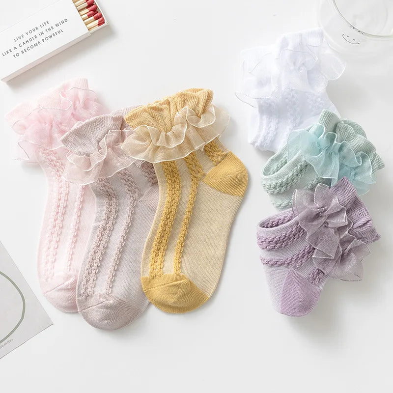 New Baby Girls Socks Kids Girl Frilly Lace Tutu Socks Cotton Children Dance Princess Sock Flowers Ruffled Solid Ankle Socks