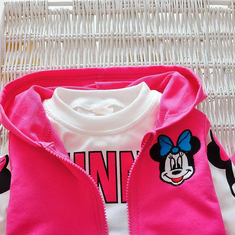 Minnie Mickey 3Pcs Clothing Set – Hooded Jacket, Vest, and Pants