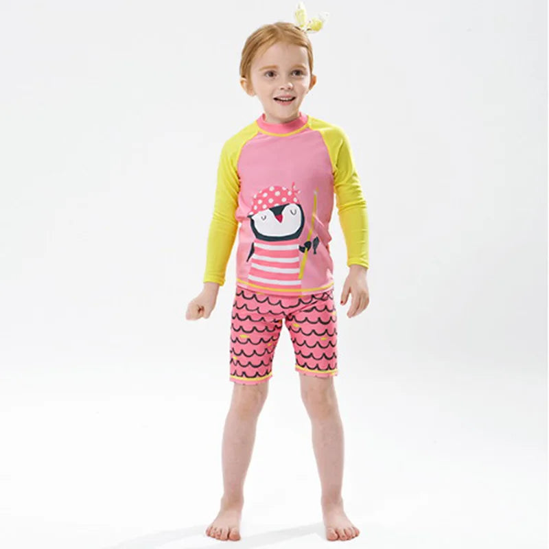 Kids 2Pcs Long Sleeve Penguin Swimwear