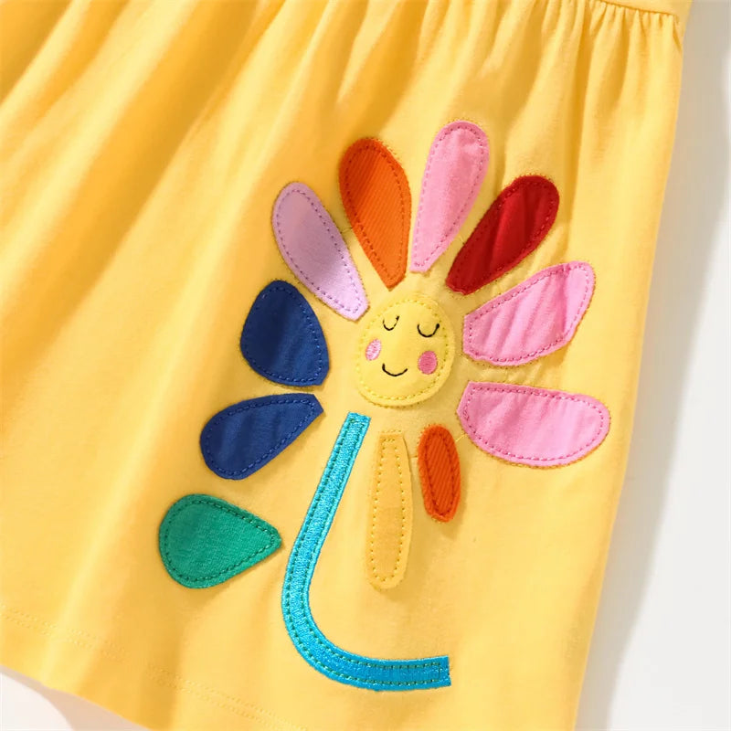 Flower Applique Girls Summer Dress