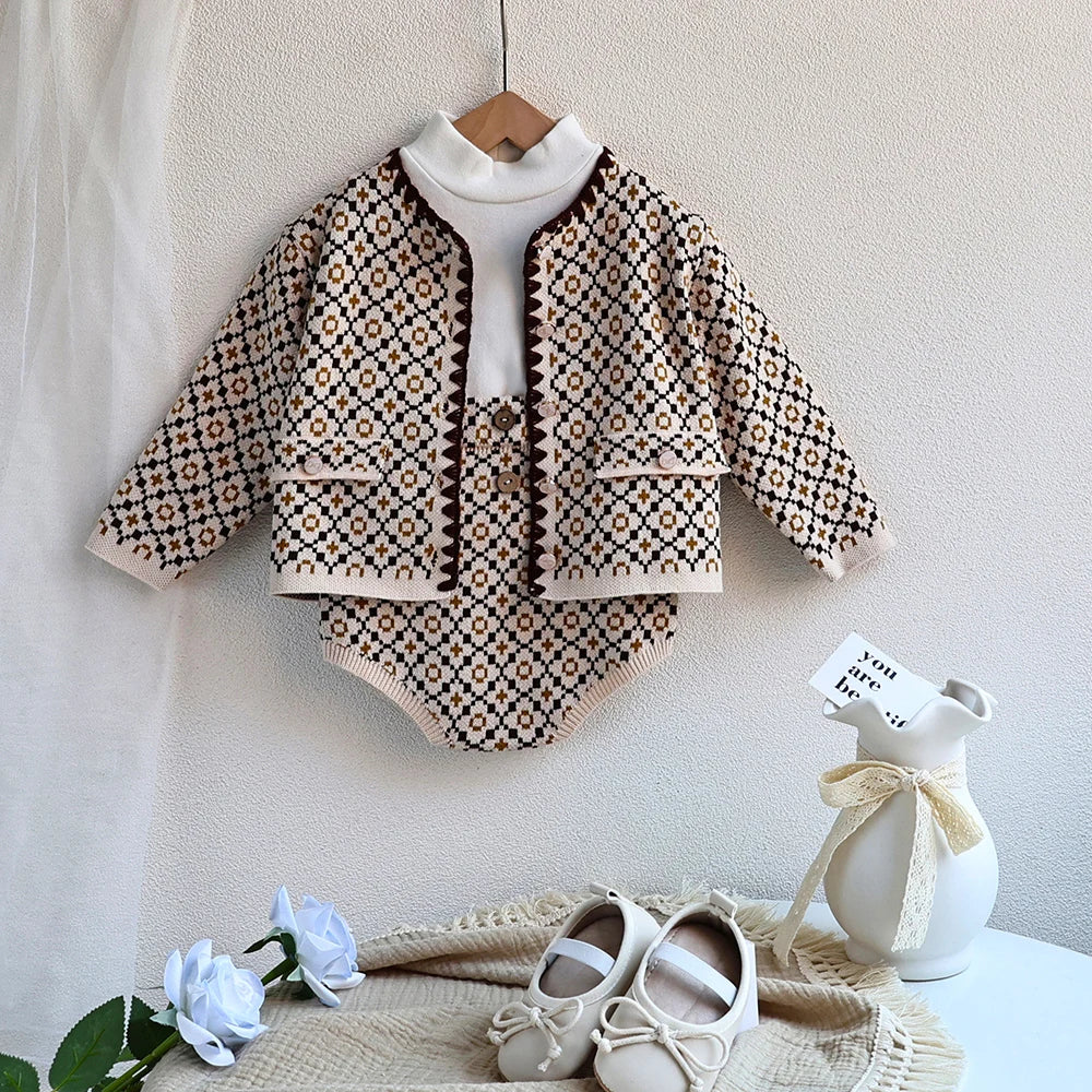 Cozy Chic: Knit Cardigan & Shorts Set for Baby Girls