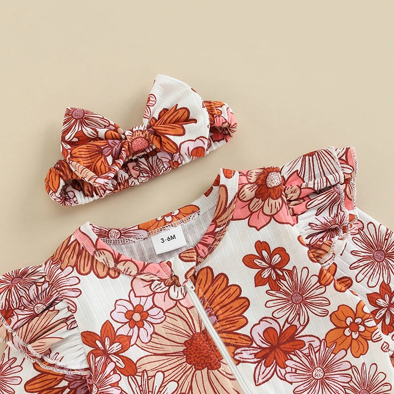 Versatile Floral Baby Romper & Hairband Set