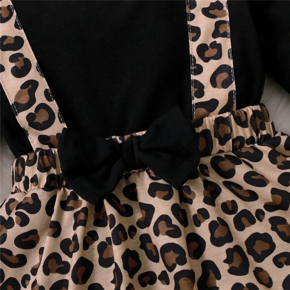 Newborn Baby Girl Leopard Print Romper Long Sleeve Dress