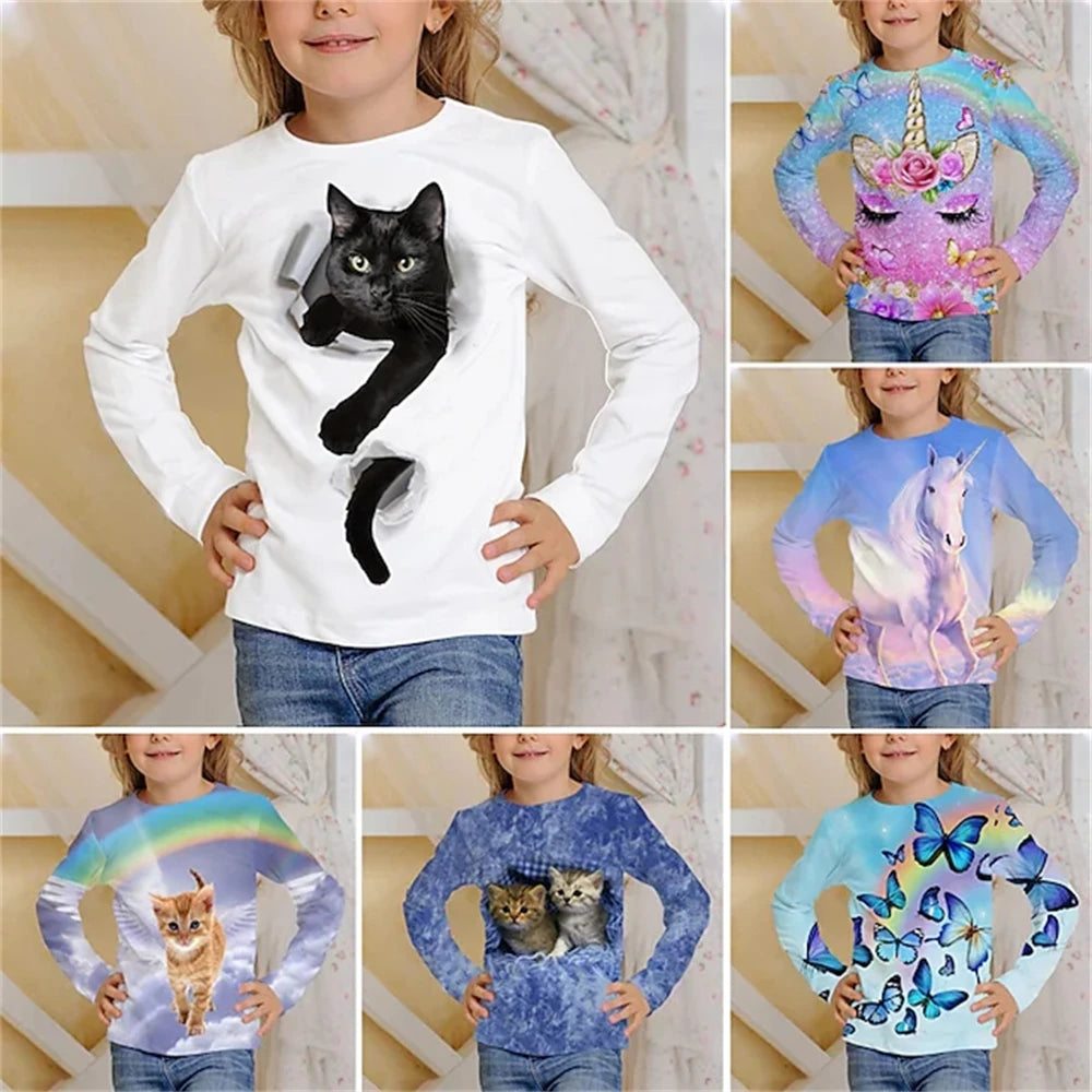 Unisex Kids' Tee: 3D Cat Print Fun