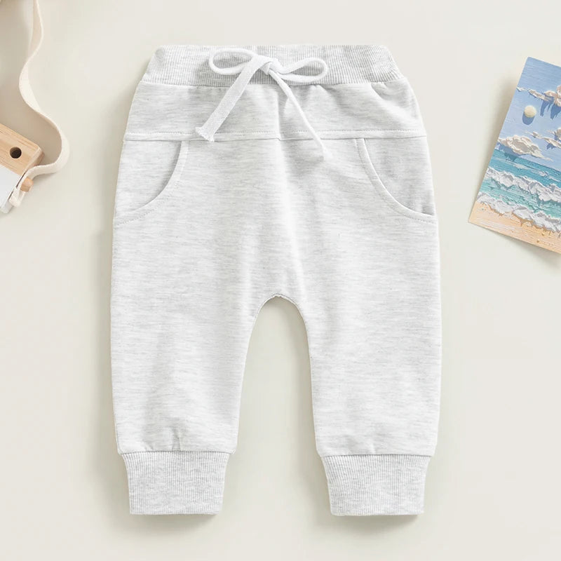 Baby Boys Sweatpant Elastic Waist Drawstring Solid Spring Fall Jogger Trousers with Pockets for Casual Daily