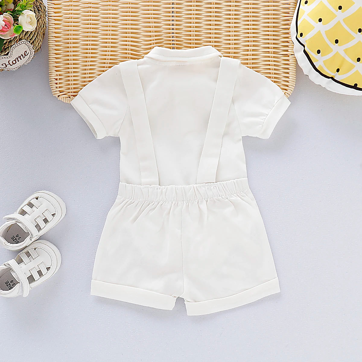 Baby Boy Short Sleeve Cotton Romper with Suspender Pant