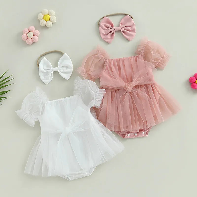 Adorable Tulle Puff Romper Dress & Headband