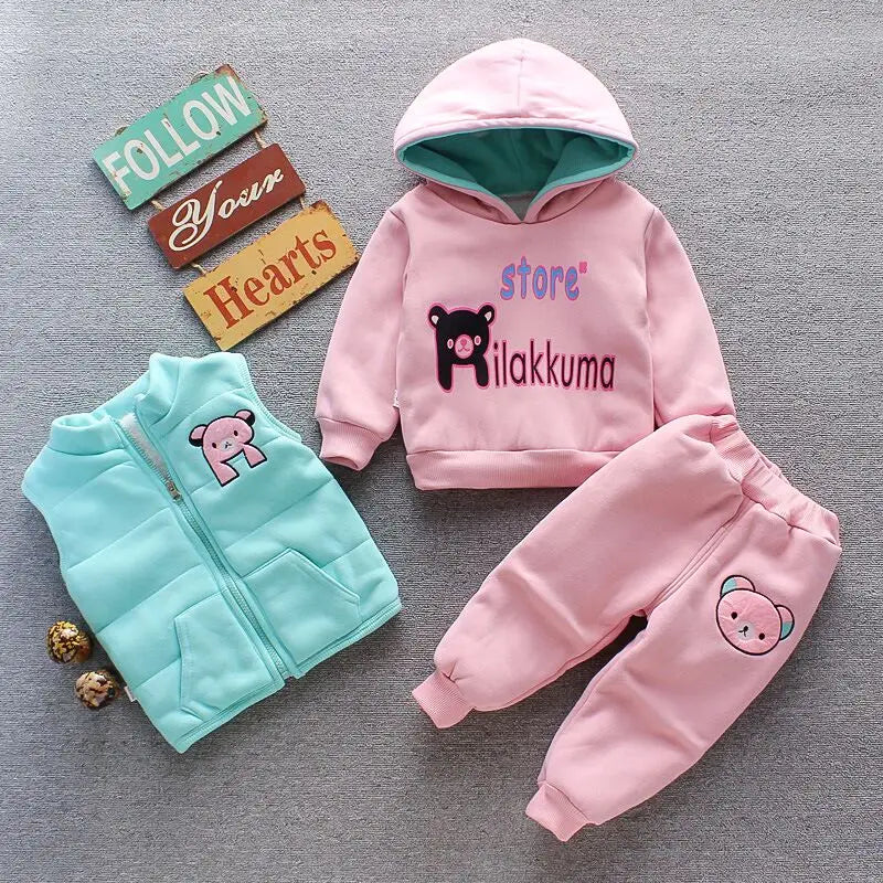 3PCs Fleece Bear Set: Jacket + Vest + Pants