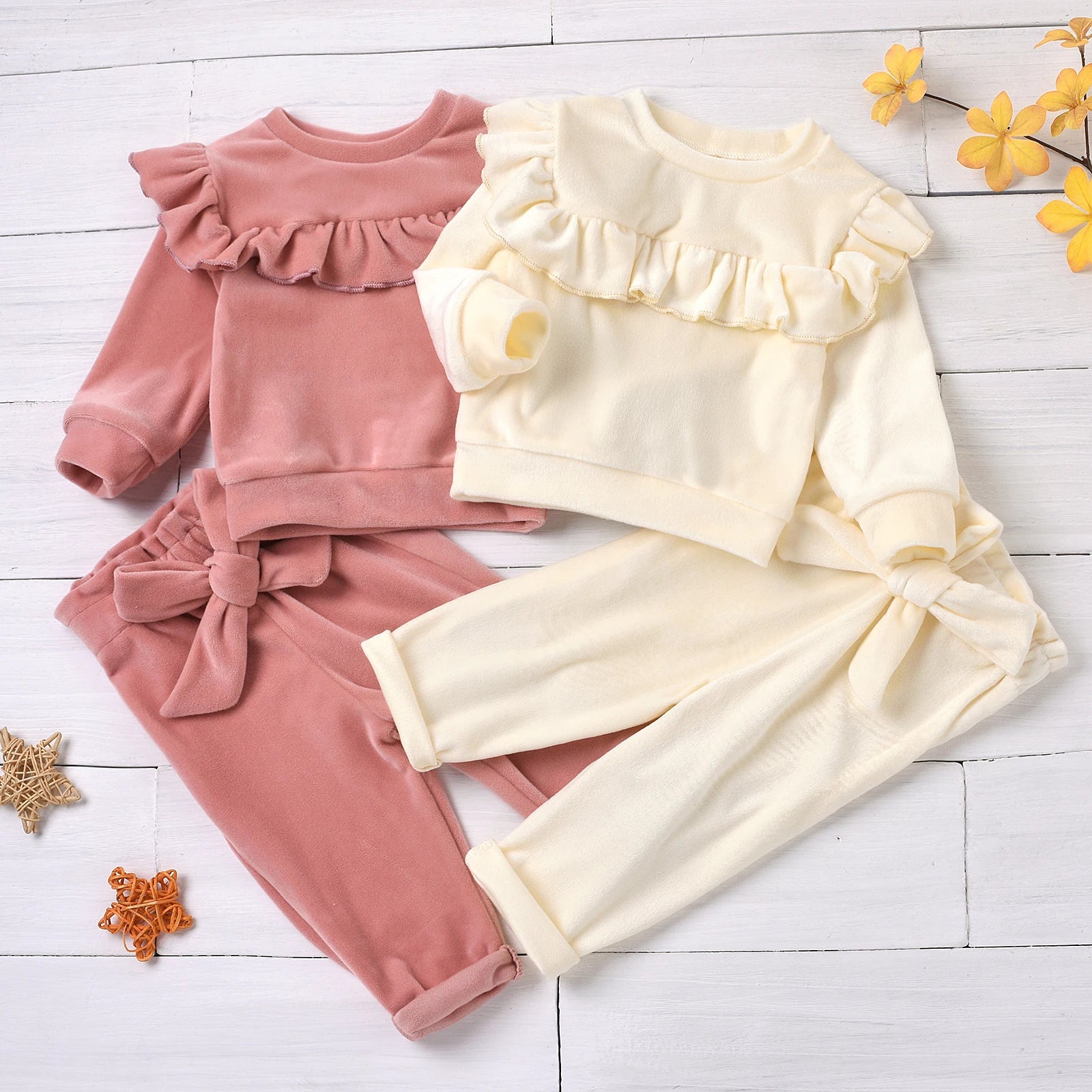 2PCs Coral Fleece Baby Girl Warm Set