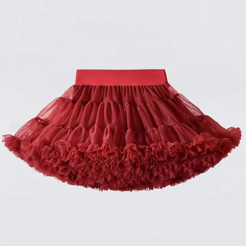 Girls Fluffy Chiffon Solid Color Pettiskirt