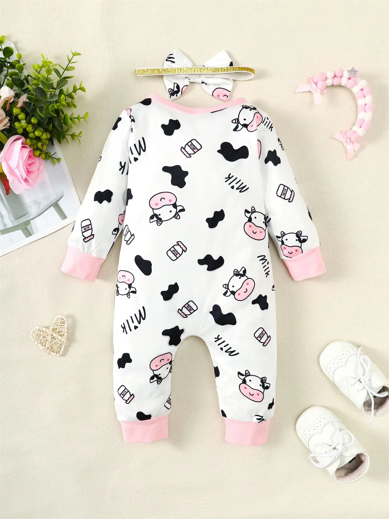 Cow Print Baby Romper & Headband Set