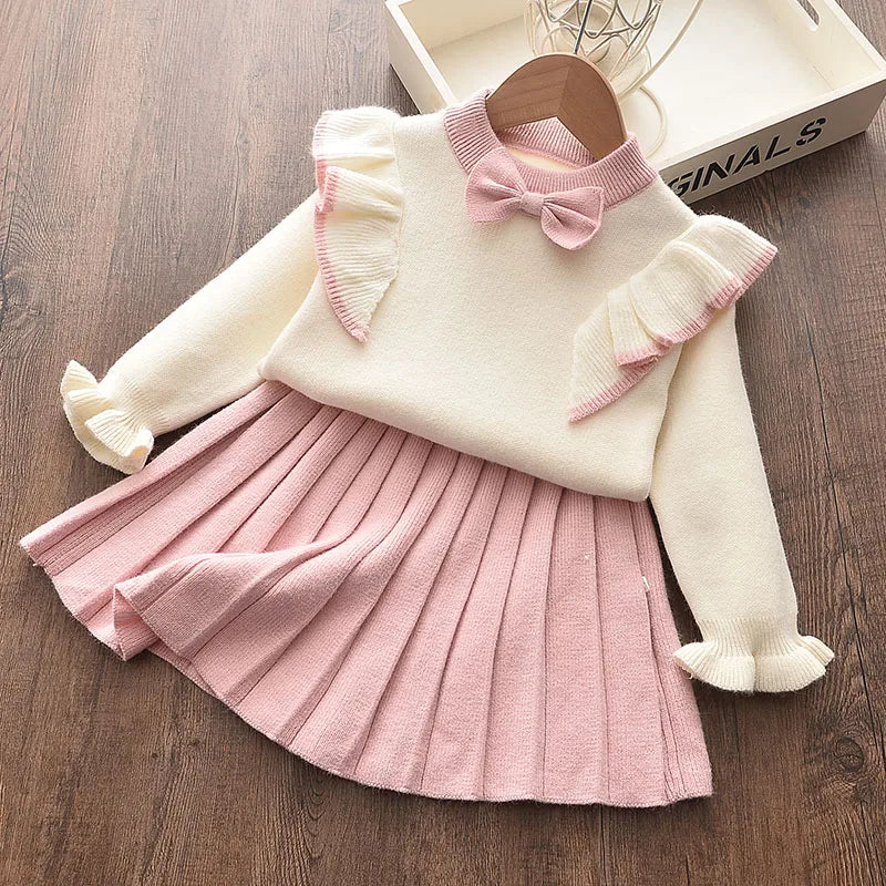 2PCs Winter Princess Knitted Top & Skirt Set