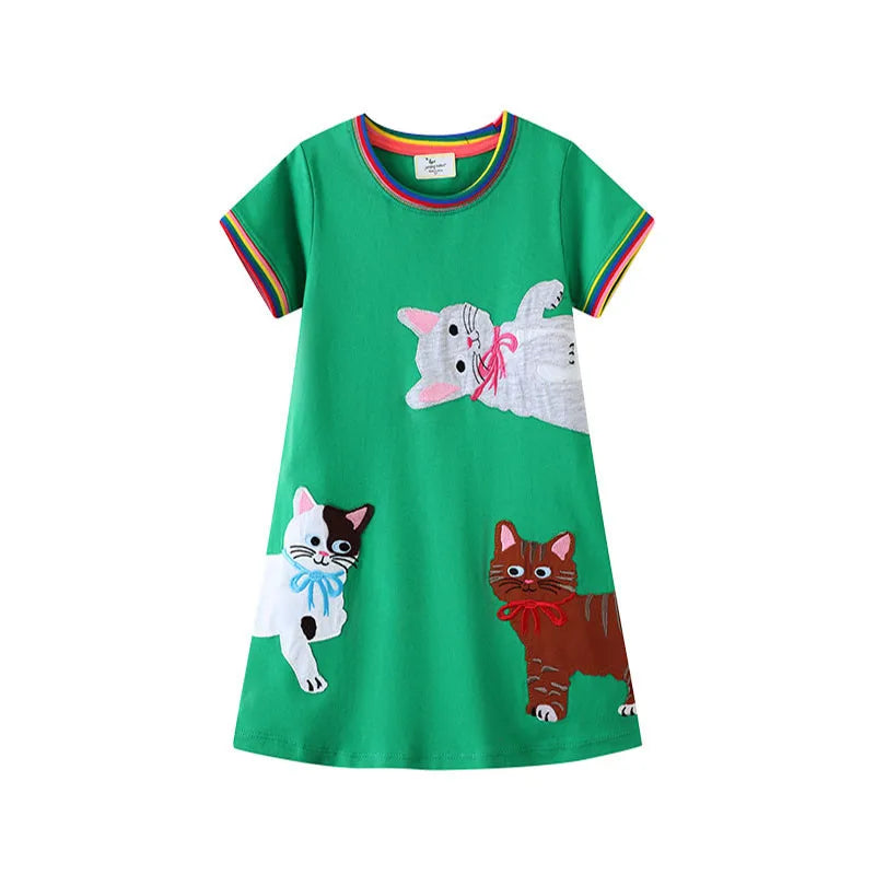 Princess Girls Dresses with Cats Embroidery