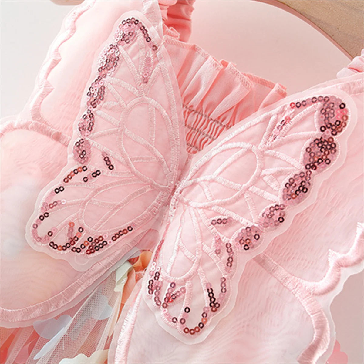 Fairy Strap Embroidered Butterfly Mesh Dress