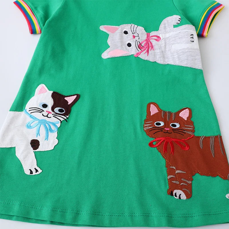 Princess Girls Dresses with Cats Embroidery