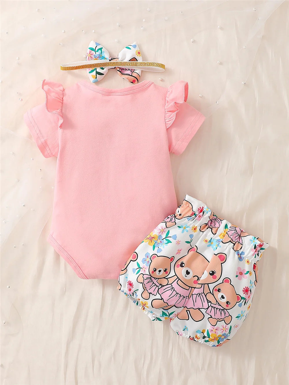 Cute Cartoon Bear 3PCS Baby Girl Outfit