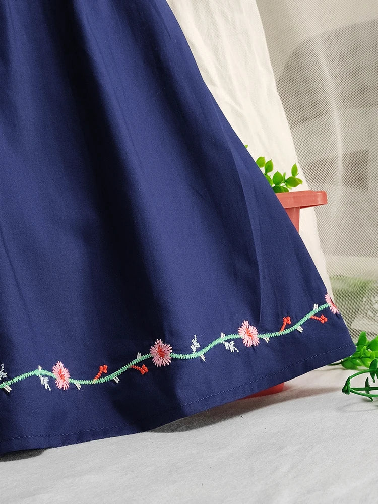 Girls Flowers Embroidered Cotton Dress