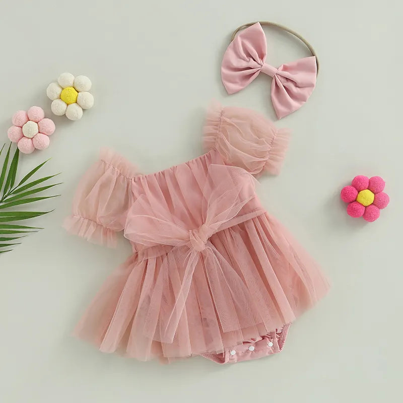 ma&baby 0-24M Princess Baby Girl Romper Newborn Infant Toddler Tulle Jumpsuit +Headband Princess Birthday Puff Sleeve Outfits