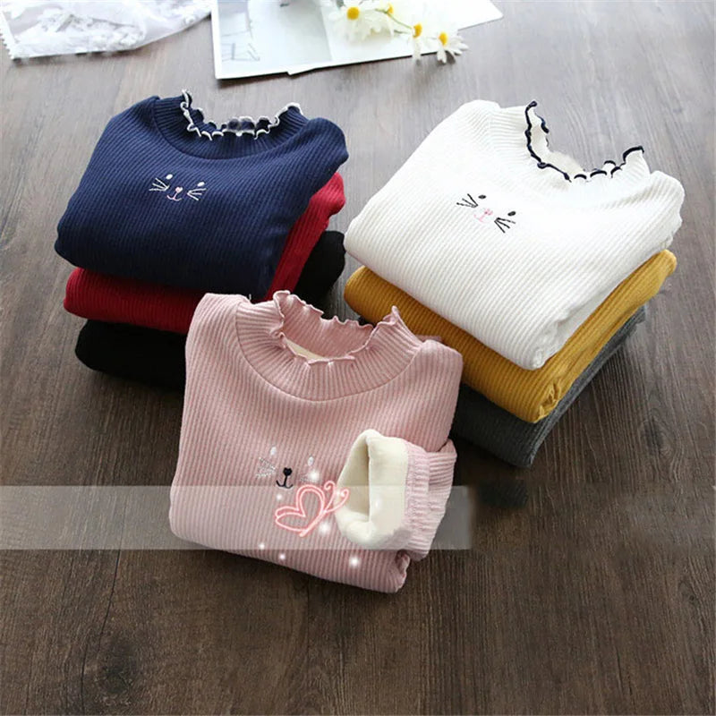 Fashion Girls Sweaters 2023 New Winter Children Clothes Cartoon Kids Tops Warm Velvet Thick Kids Sweater Girls Outwear Sweater