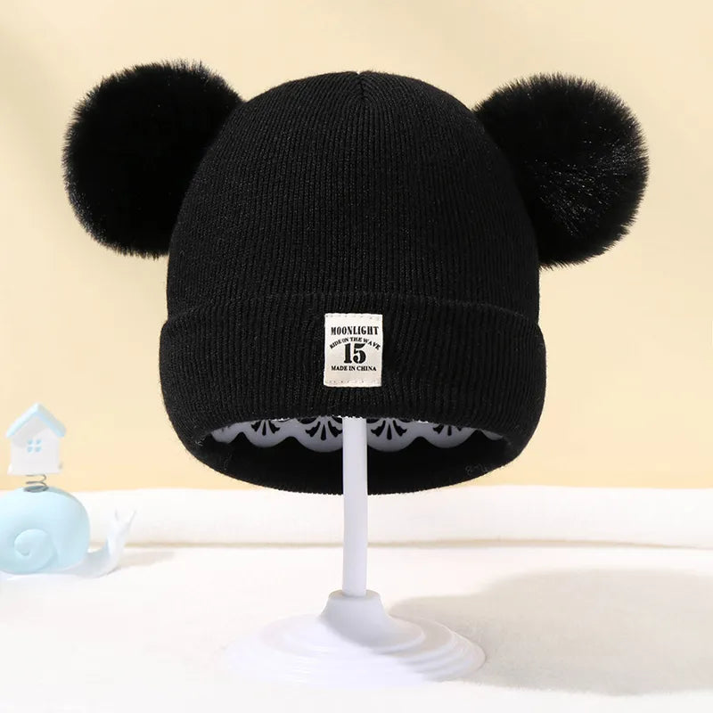 Winter Children Warm Baby Knitted Hats With Pom Pom Kids Knit Beanie Hats Solid Color Children's Hat For Boys Girls Accessories