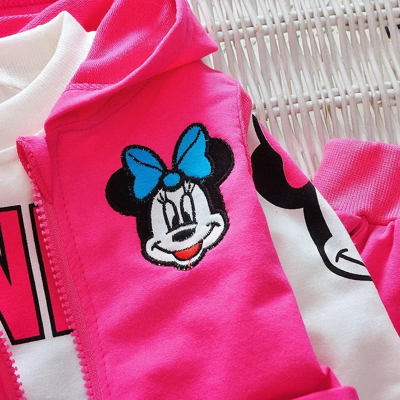 Minnie Mickey 3Pcs Clothing Set – Hooded Jacket, Vest, and Pants