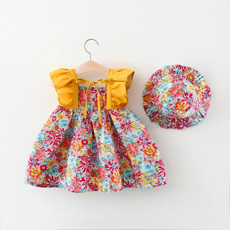 Summer Princess Strap Dress with Hat 2PCs