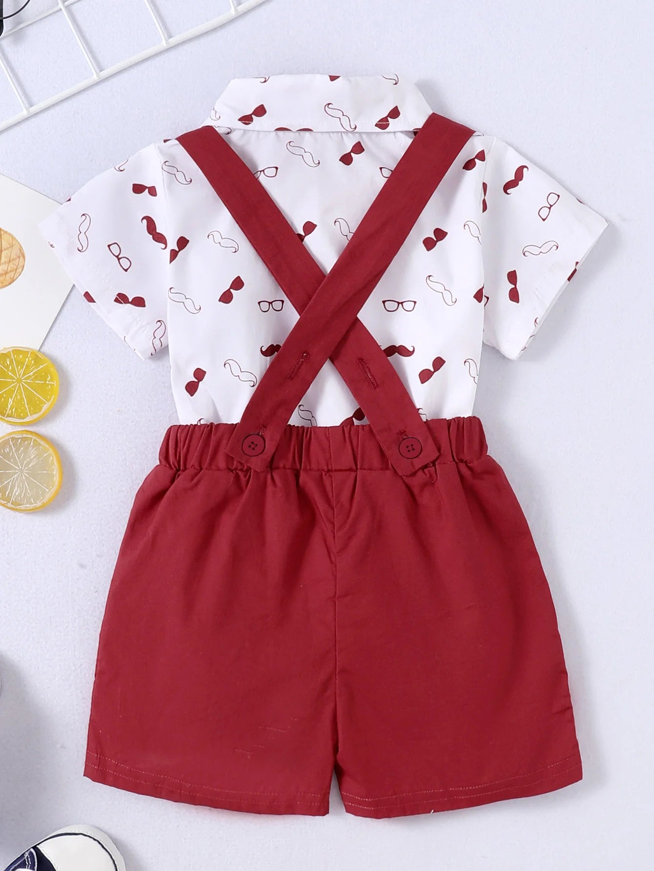 Kids Short Sleeve Bodysuit with Bow + Suspender Pant