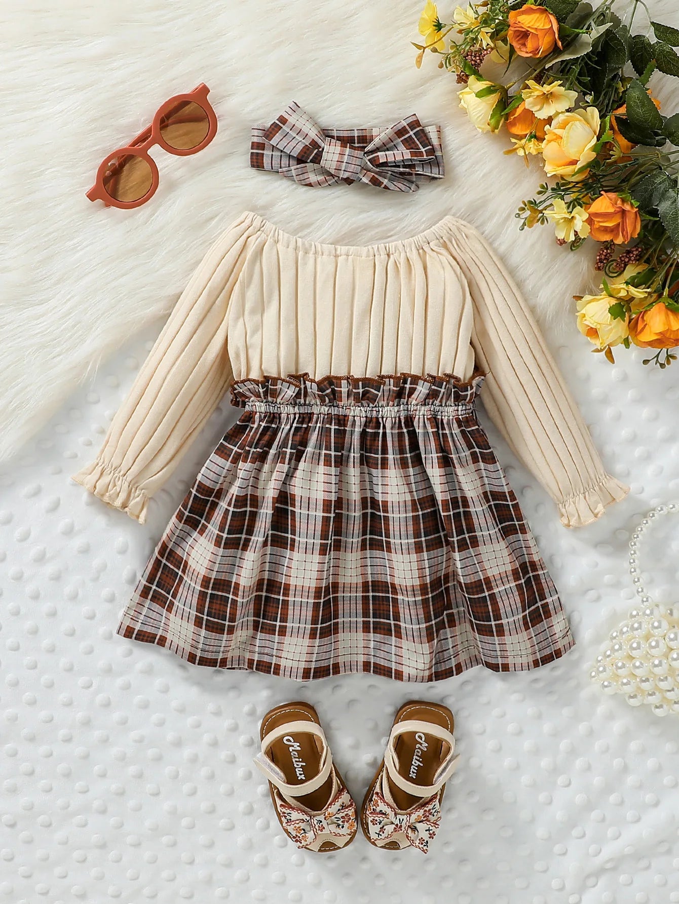 Long Sleeve Dress with Bow and Headband