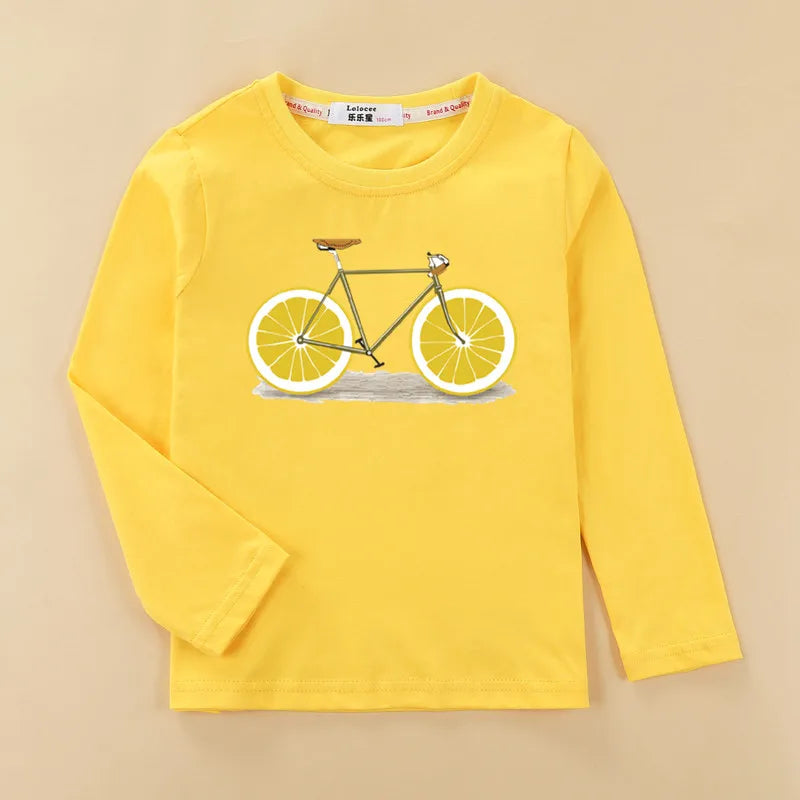 Kids Long Sleeve Lemon Bicycle T-Shirt