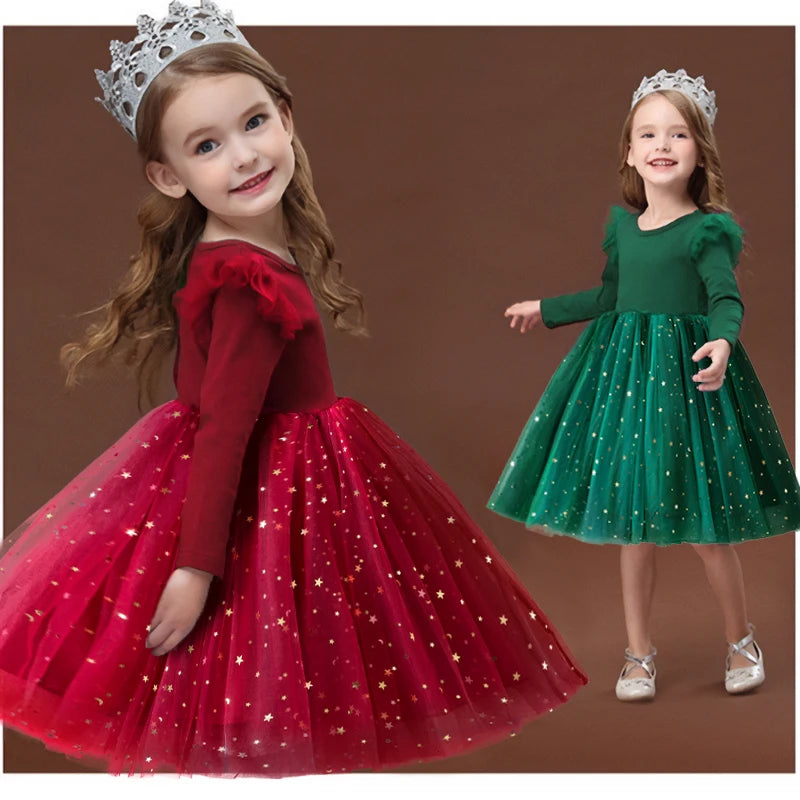 Long Sleeve Sequin Princess Mesh Dress