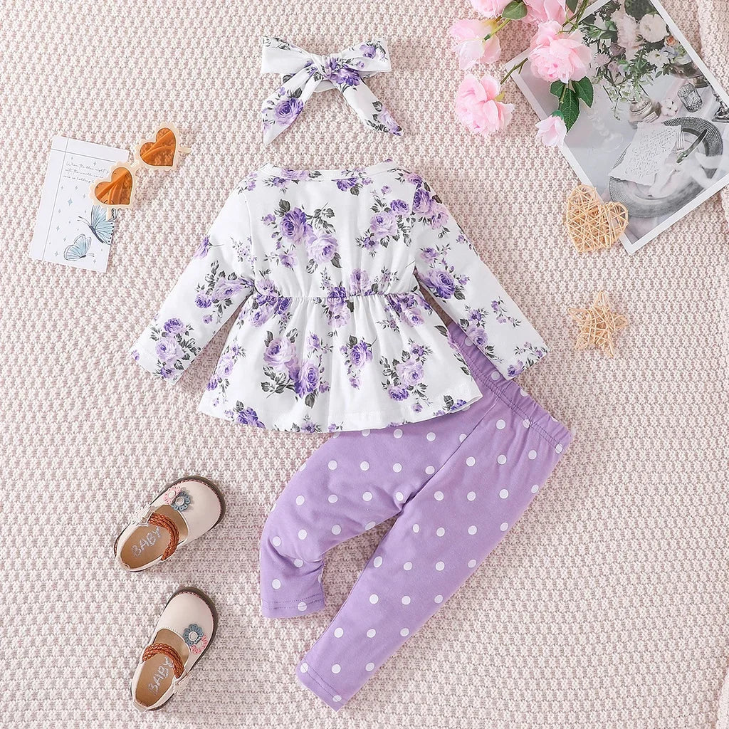 Charming Outfit with Floral & Polka Dot Design